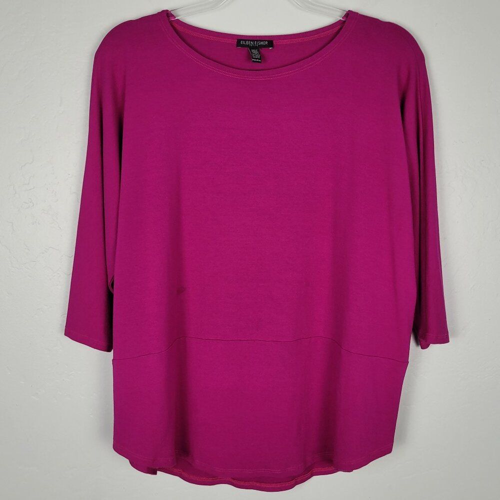 Eileen Fisher Top 3/4 Sleeve Viscose Stretch Pink Size M Petite FLAWED